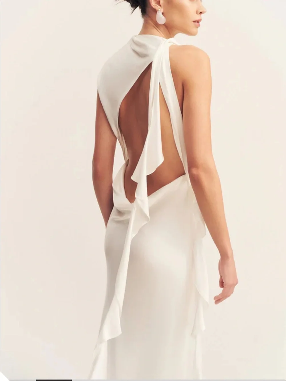 Shona Joy White Sleeveless Gown with Side Ruffle